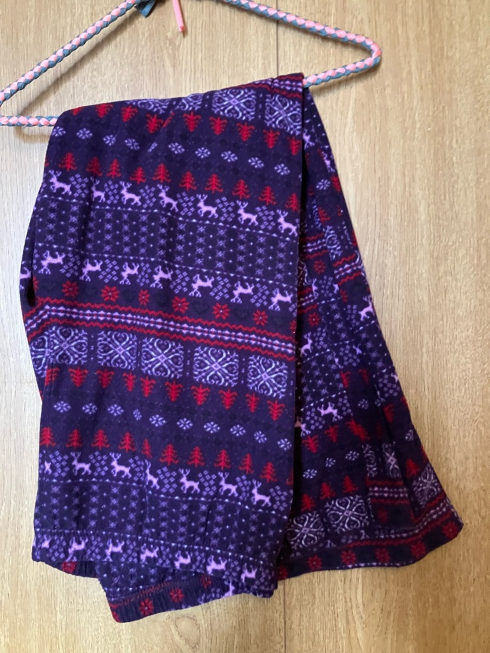 George Purple Fleece Pajama Bottoms with Red Fair Isle Accents